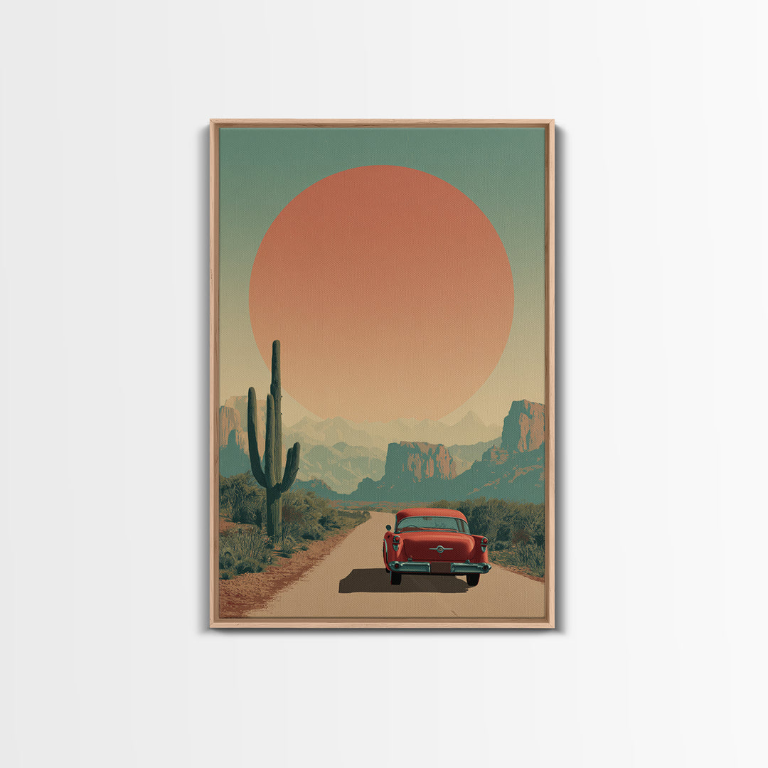 Route 66 Desert Road Framed Canvas Print, Travel Poster(2), Wall Art, Living Room Decor, Fine Art, Voyage 447, Set of Wall Art, TPO-2x3-47