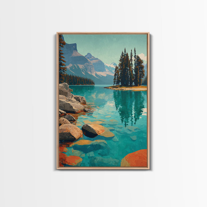 Banff Lake with Turquoise Water Framed Canvas Print, Travel Poster(2), Room Decor, Living Room Decor, Fine Art, Voyage, TPO-2x3-51