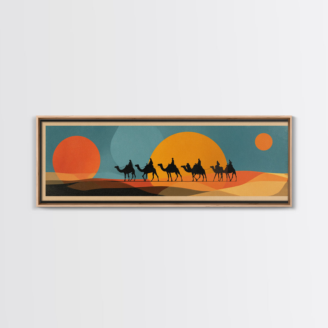 Moroccan Desert Caravan Travel Poster Framed Canvas Print, Travel Poster(2), Statement Artwork, Living Room Decor, Voyage, TPO-3x1-23