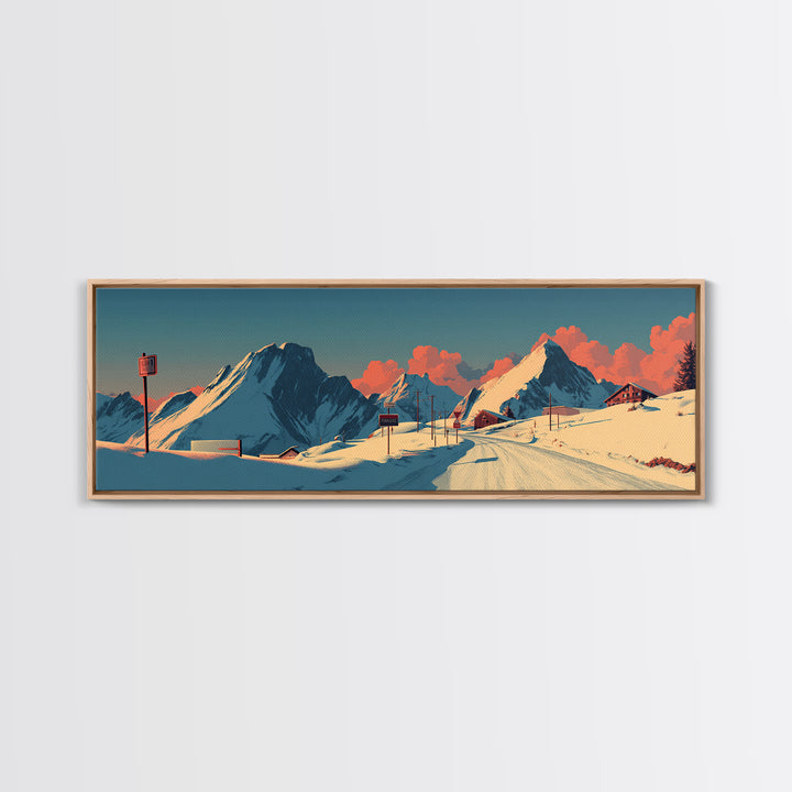 Swiss Alps Ski Poster Canvas Print, Travel Poster(2), Travel Poster, Living Room Decor, Fine Art, Voyage, Textured Painting, TPO-3x1-24