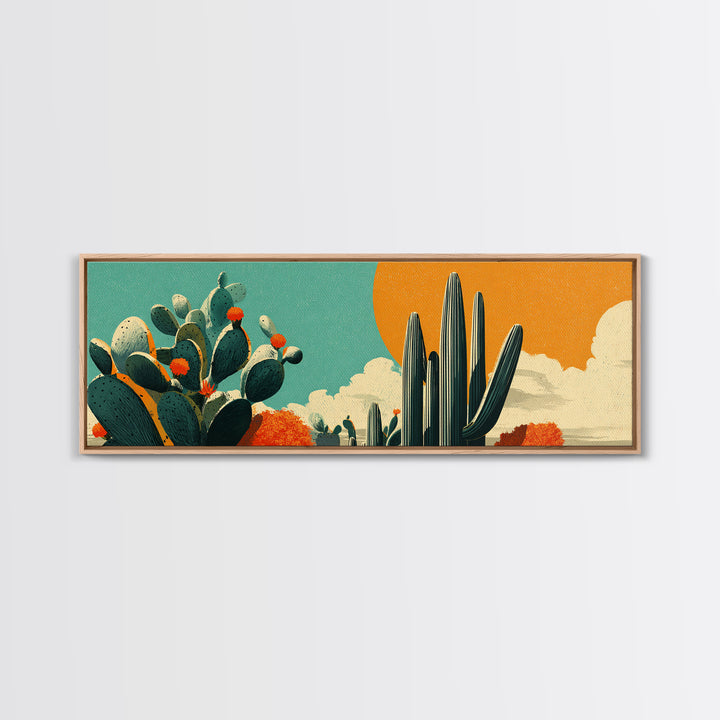 Mexico Cactus and Sun Travel Poster Canvas Print, Travel Poster(2), Mid Century Wall Art, Living Room Decor, Fine Art, Voyage, TPO-3x1-85