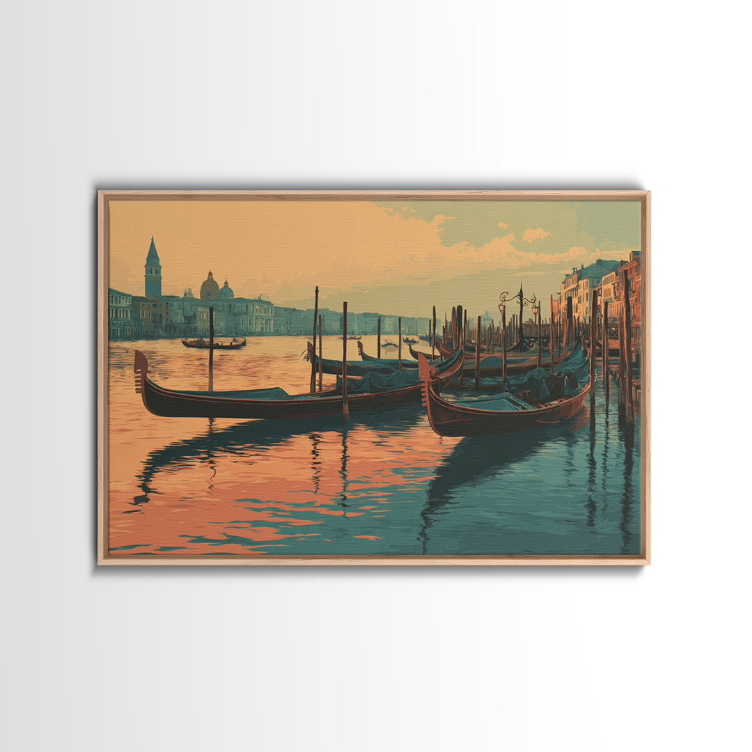 Venice Gondola Silhouette Canvas Print, Travel Poster(2), Living Room Wall Art, Living Room Decor, Voyage, City Wall Art, TPO-3x2-16
