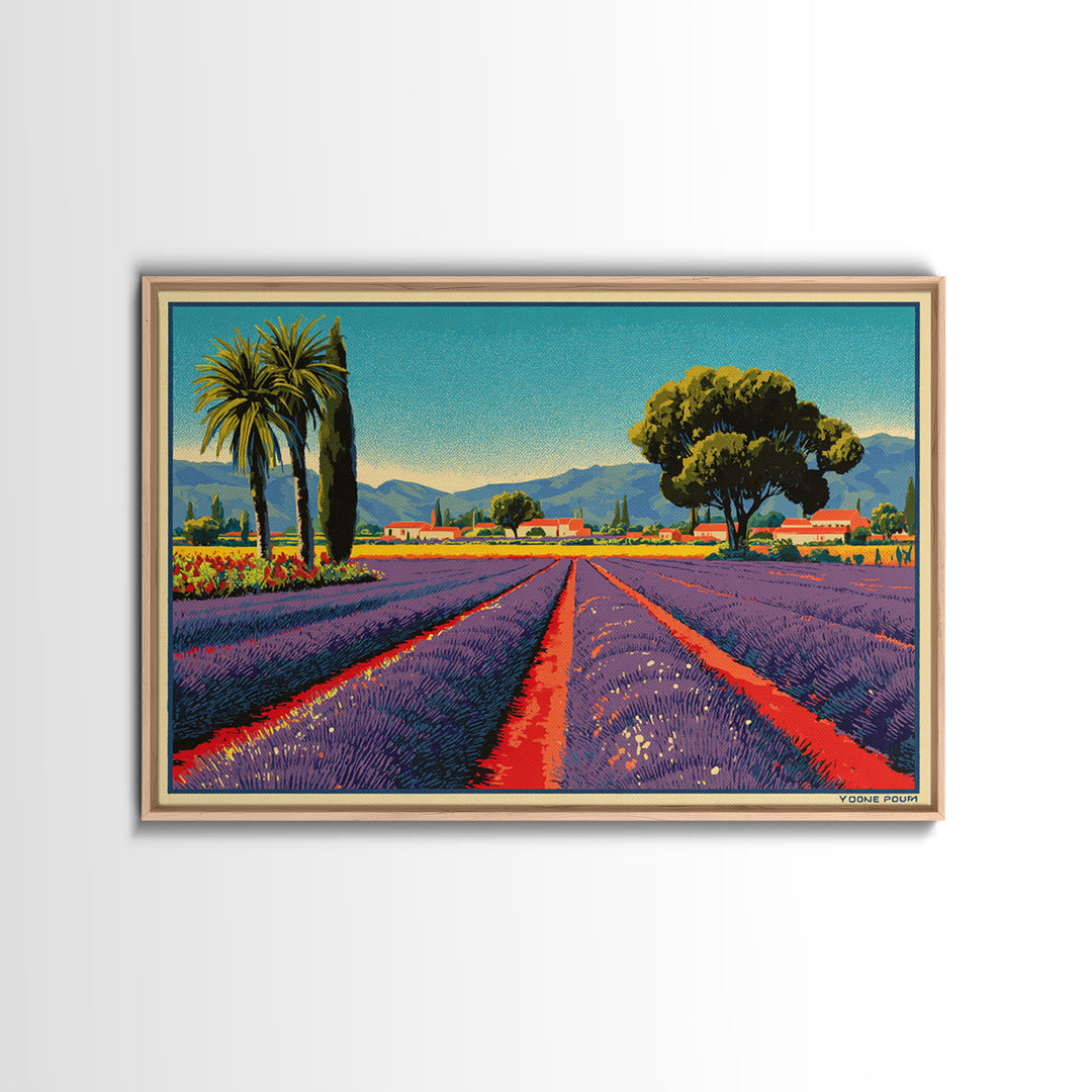 Provence Lavender Field Poster Framed Canvas Print, Travel Poster(2), Poster Art, Living Room Decor, Fine Art, Voyage, TPO-3x2-27