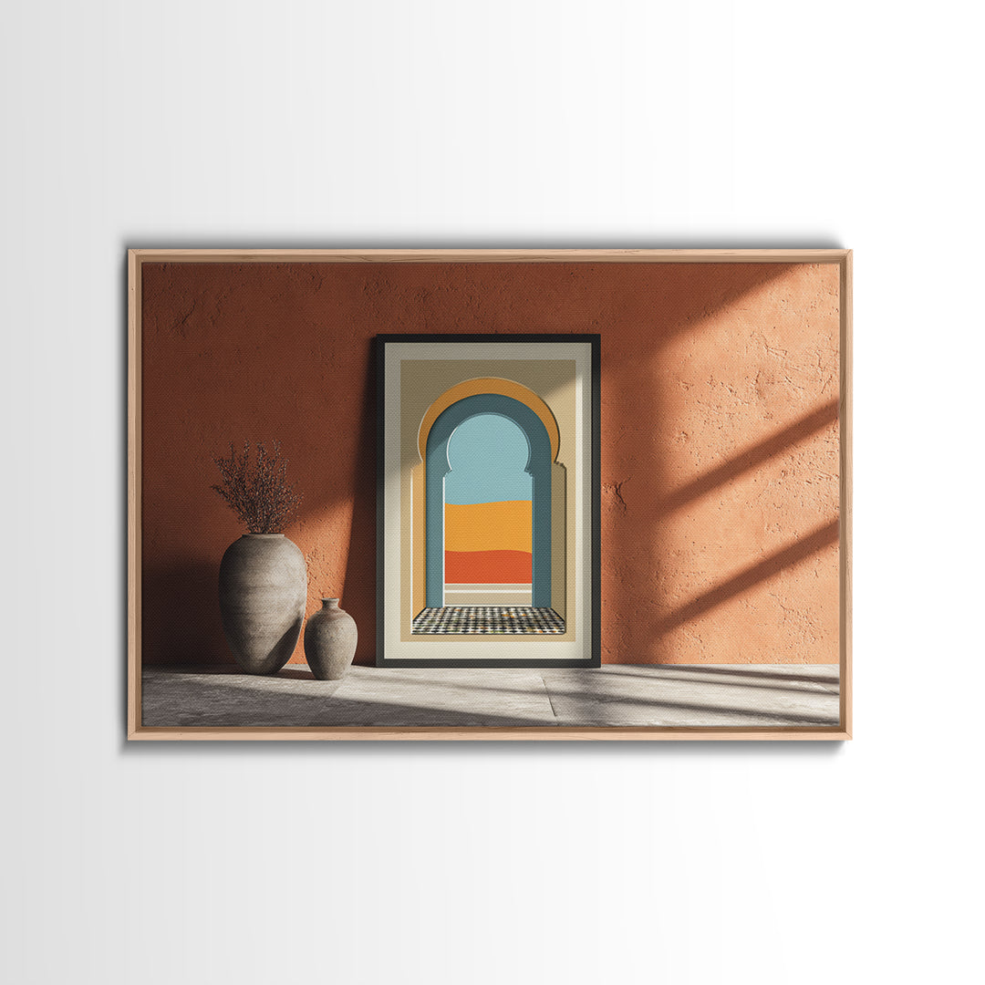 Marrakesh Arch and Tile Pattern Poster Framed Canvas Print, Travel Poster(2), Digital Download Art, Living Room Decor, Voyage, TPO-3x2-45