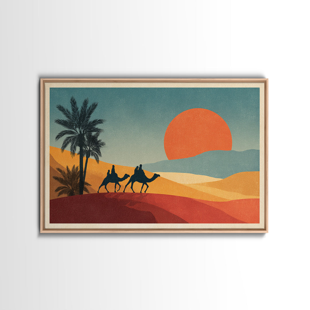 Moroccan Desert Caravan Travel Poster Framed Canvas Print, Travel Poster(2), Luxury Decor, Living Room Decor, Fine Art, Voyage, TPO-3x2-59