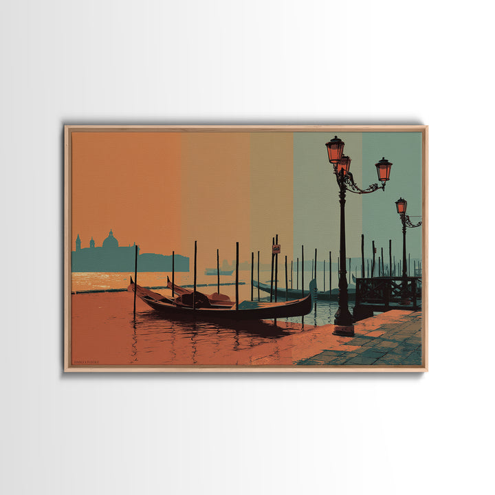 Venice Gondola Silhouette Framed Canvas Print, Travel Poster(2), Gallery Decor, Living Room Decor, Fine Art, Voyage, TPO-3x2-64