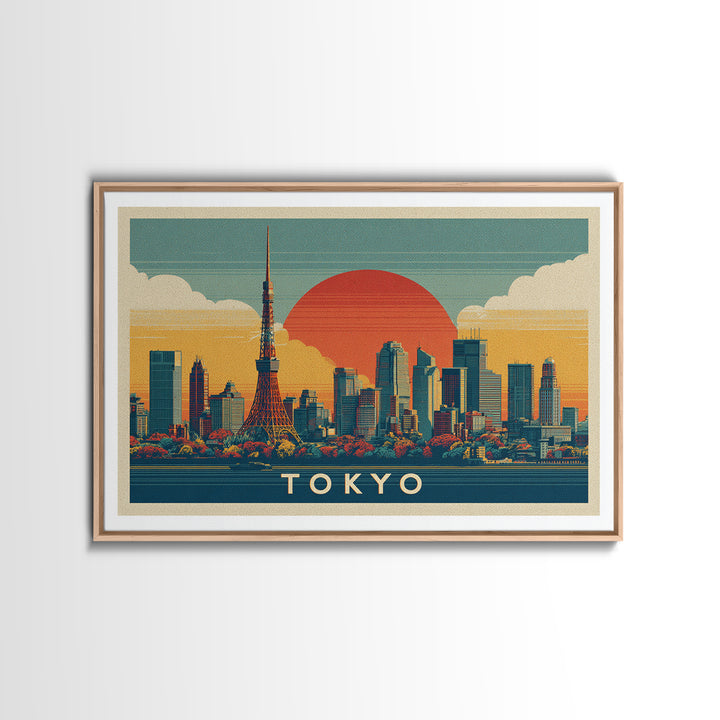 Tokyo Night Skyline Framed Canvas Print, Travel Poster(2), City Wall Art, Living Room Decor, Fine Art, Voyage, Luxury Decor, TPO-3x2-81