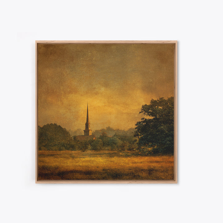 Church Steeple Across Rural Meadow Canvas Print, Traditional Art, Pokemon Poster, Living Room Decor, Watercolor Art, Classic, TRA-1x1-13