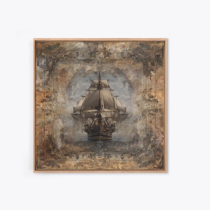 Ship at Sea Canvas Print, Traditional Art, Indian Decor, Living Room Decor, Fine Art, Classic, Luxury Decor, Textured Painting, TRA-1x1-14