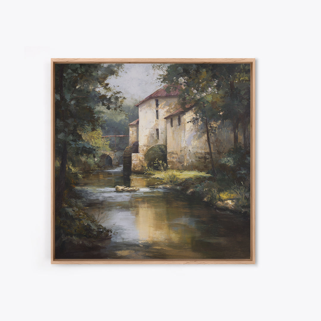 Watermill Beside a Quiet Stream Canvas Print, Traditional Art, Gallery Decor, Living Room Decor, Fine Art, Classic, Wall Art, TRA-1x1-17