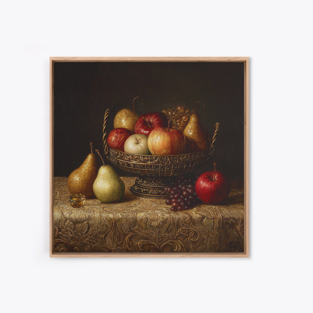 Basket of Apples and Pears on Linen Canvas Print, Traditional Art, Custom Art, Living Room Decor, Abstract Art, Classic, TRA-1x1-18