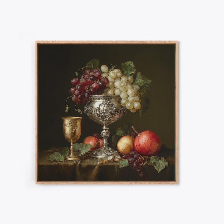 Dutch Fruit and Silver Goblet Still Life Framed Canvas Print, Traditional Art, Living Room Decor, Oil Painting, Classic, TRA-1x1-28