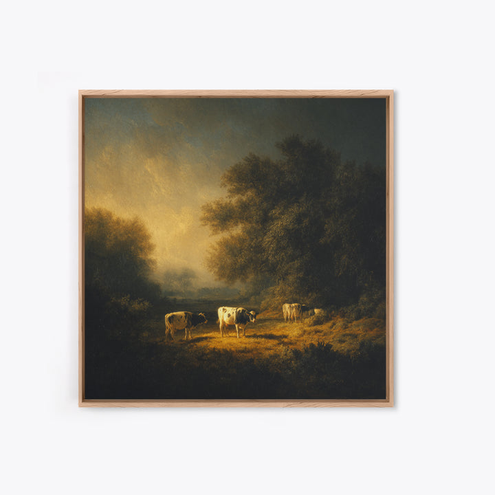 Pastoral Countryside with Cows in Field Canvas Print, Traditional Art, Japanese Art, Living Room Decor, Fine Art, Classic, TRA-1x1-31