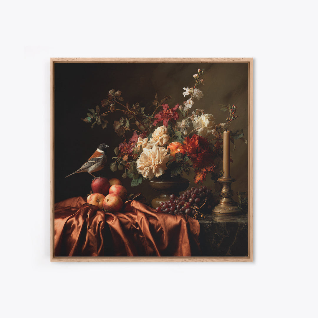 Bird Study on a Flowering Branch Framed Canvas Print, Traditional Art, Pokemon Poster, Living Room Decor, Fine Art, Classic, TRA-1x1-34