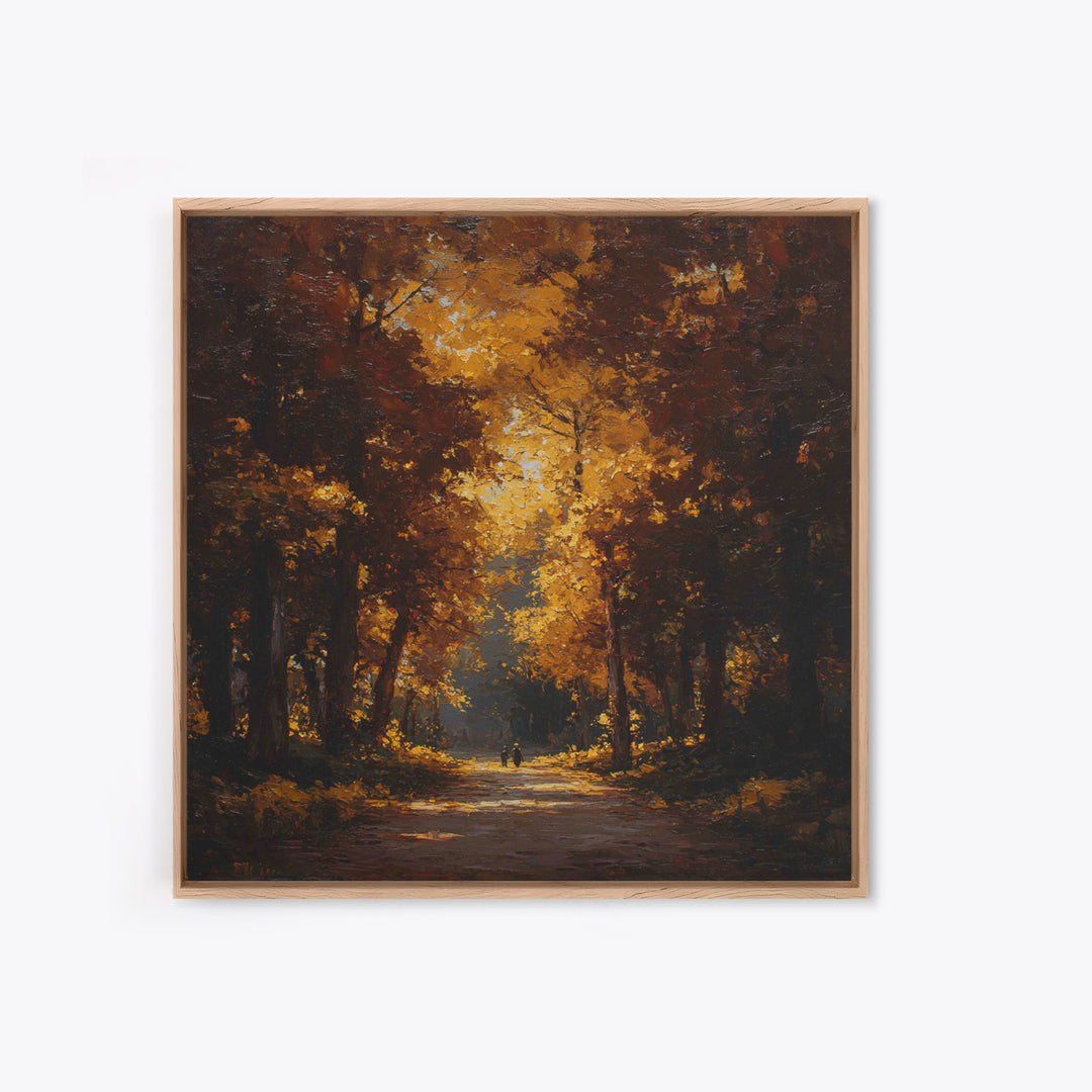 Autumn Forest Road Framed Canvas Print, Traditional Art, Room Decor, Living Room Decor, Fine Art, Classic, Digital Art, TRA-1x1-40