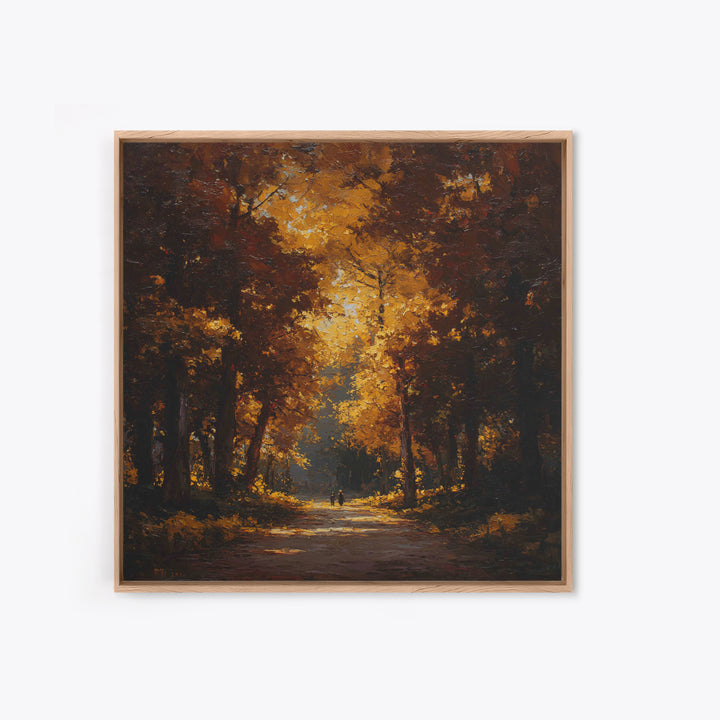 Autumn Forest Road Framed Canvas Print, Traditional Art, Room Decor, Living Room Decor, Fine Art, Classic, Digital Art, TRA-1x1-40
