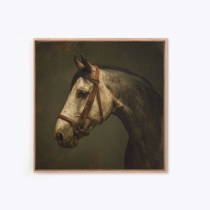 Realistic Horse Portrait Framed Canvas Print, Traditional Art, Dark Art, Living Room Decor, Oil Painting, Classic, TRA-1x1-51