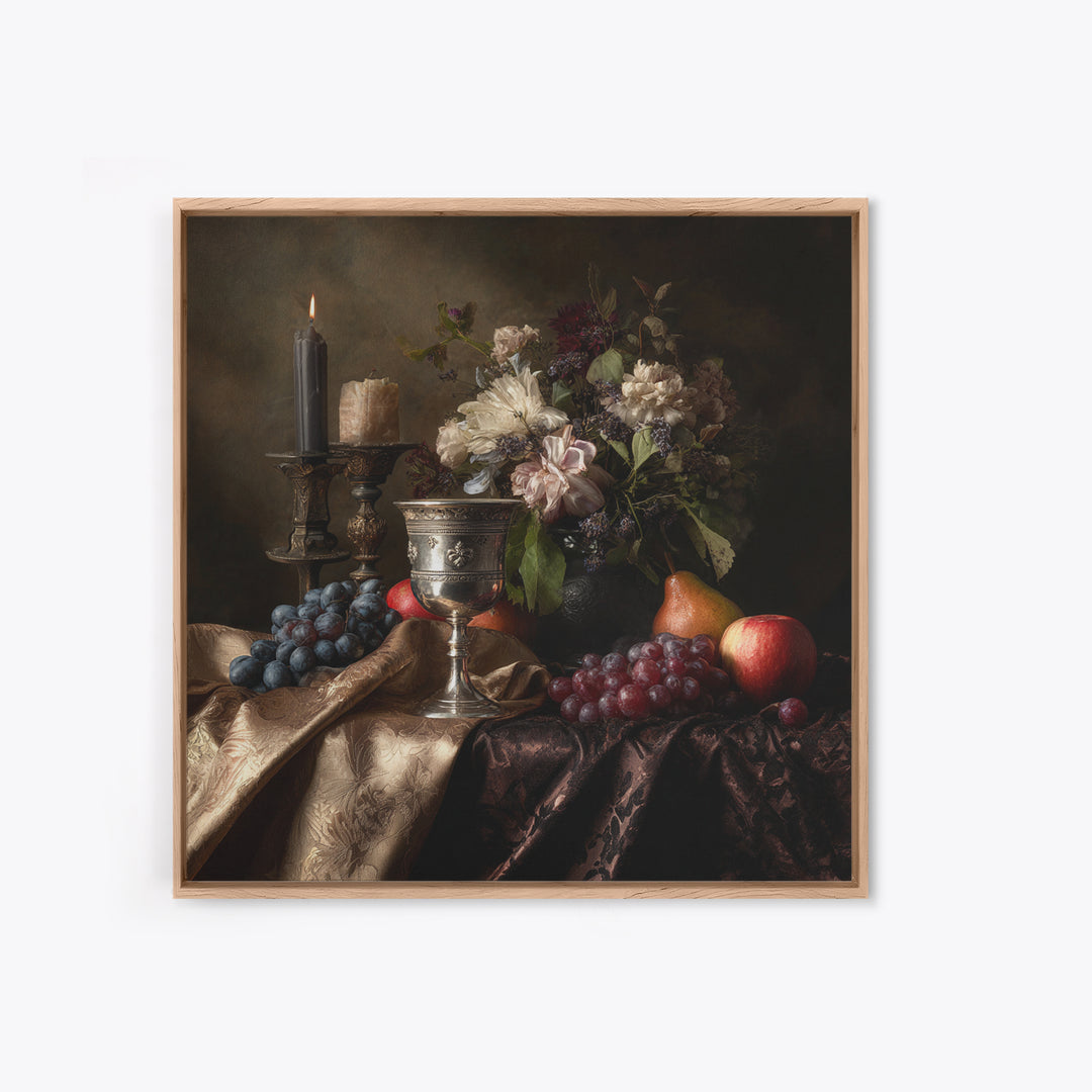 Dutch Fruit and Silver Goblet Still Life Framed Canvas Print, Traditional Art, Japanese Art, Living Room Decor, Classic, TRA-1x1-52