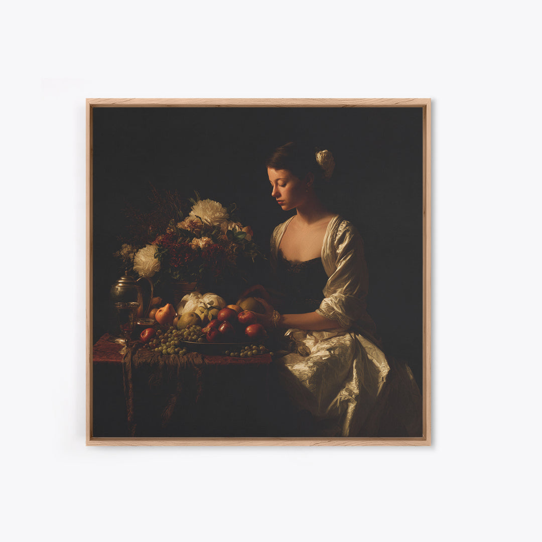 Classical Portrait with Dignified Lighting Framed Canvas Print, Traditional Art, Boho, Living Room Decor, Fine Art, Classic, TRA-1x1-56