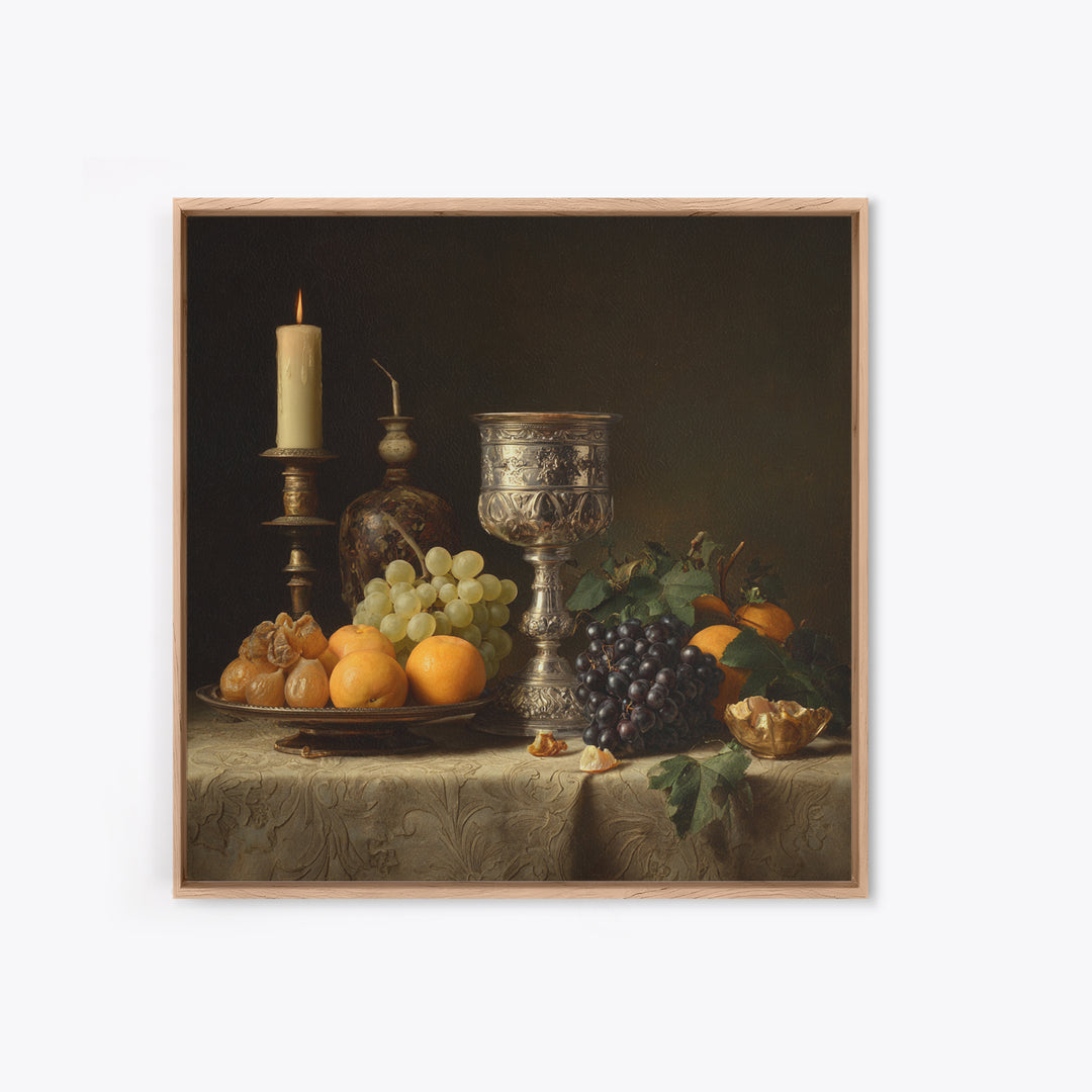 Dutch Fruit and Silver Goblet Still Life Canvas Print, Traditional Art, Japanese Decor, Living Room Decor, Fine Art, Classic, TRA-1x1-76