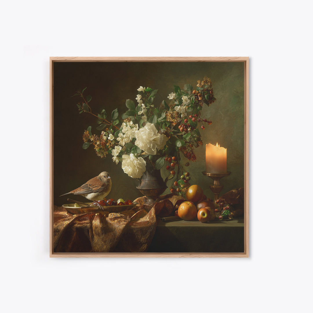 Bird Study on a Flowering Branch Canvas Print, Traditional Art, Boho Decor, Living Room Decor, Fine Art, Classic, Painting, TRA-1x1-82