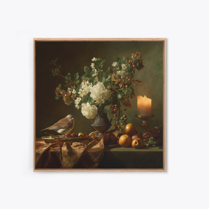 Bird Study on a Flowering Branch Canvas Print, Traditional Art, Boho Decor, Living Room Decor, Fine Art, Classic, Painting, TRA-1x1-82