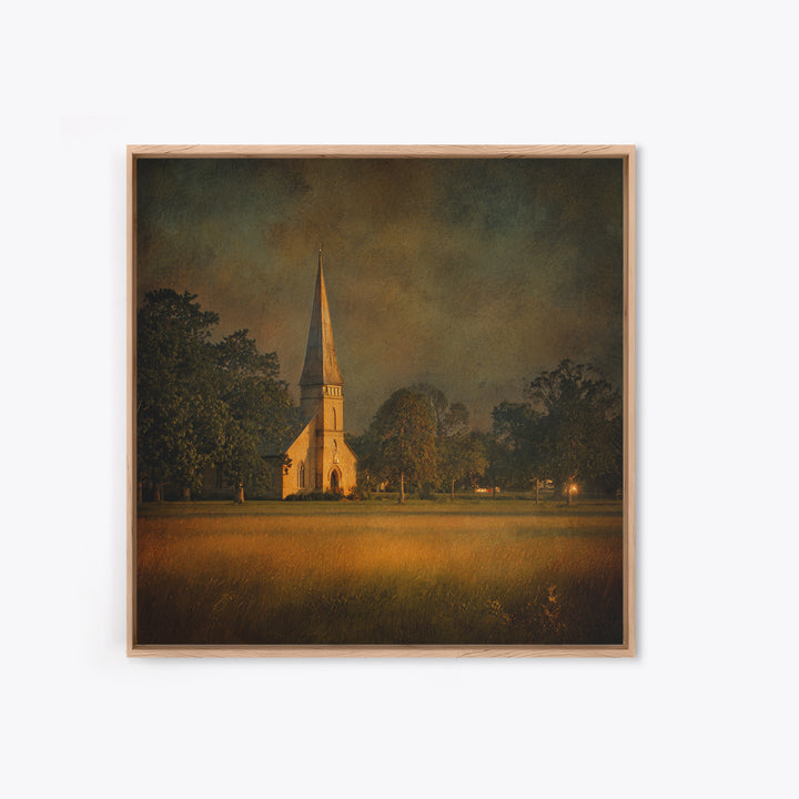Church Steeple Across Rural Meadow Canvas Print, Traditional Art, Minimalist Decor, Living Room Decor, Oil Painting, Classic, TRA-1x1-85