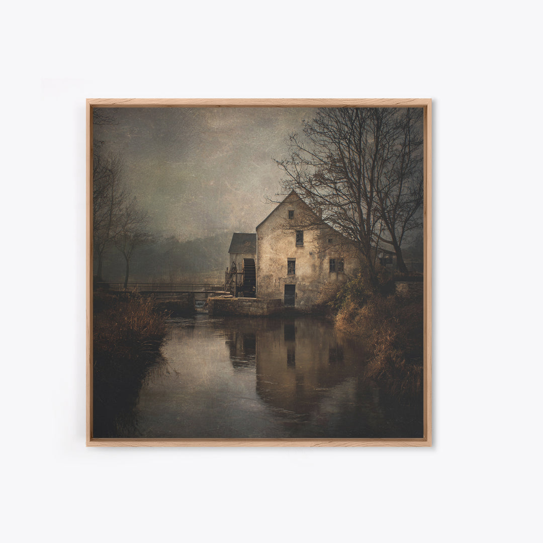 Watermill Beside a Quiet Stream Canvas Print, Traditional Art, Contemporary Art, Living Room Decor, Fine Art, Classic, TRA-1x1-89