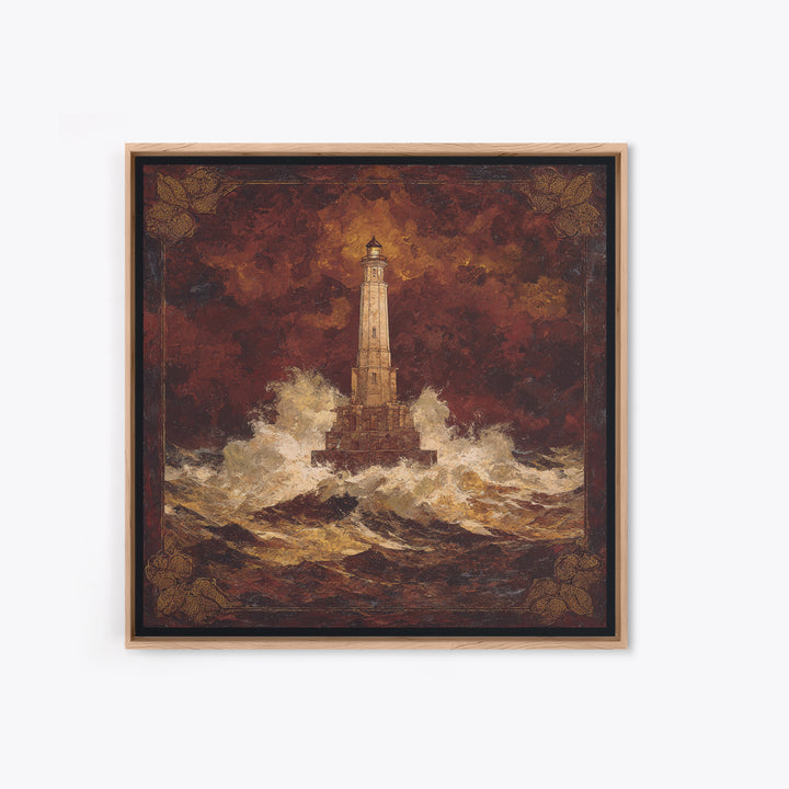 Lighthouse with Crashing Waves Framed Canvas Print, Traditional Art, Wall Art, Living Room Decor, Oil Painting, Classic, TRA-1x1-93