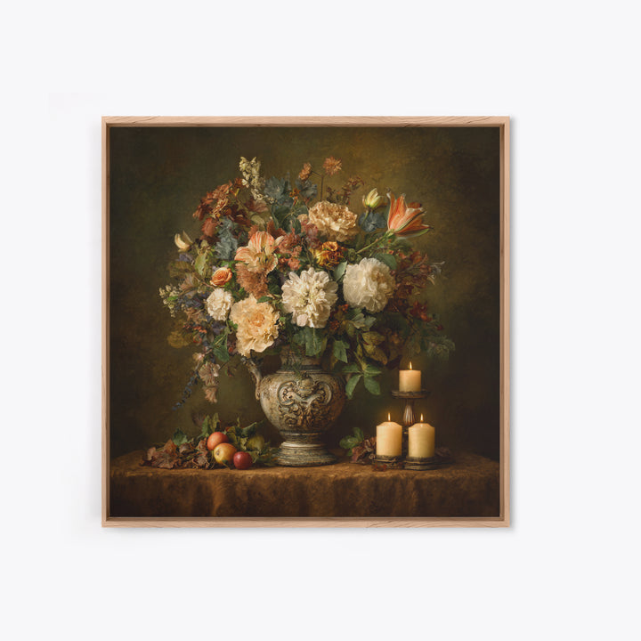 Formal Floral Still Life Canvas Print, Traditional Art, Textured Painting, Living Room Decor, Fine Art, Classic, Art Commission, TRA-1x1-98