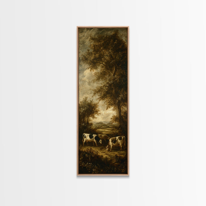 Pastoral Countryside with Cows in Field Framed Canvas Print, Traditional Art, Artwork, Living Room Decor, Fine Art, Classic, TRA-1x3-19