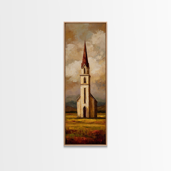 Church Steeple Across Rural Meadow Canvas Print, Traditional Art, Art Commission, Living Room Decor, Fine Art, Classic, TRA-1x3-25