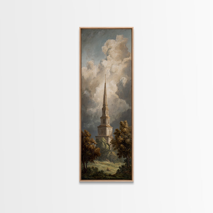 Church Steeple Across Rural Meadow Canvas Print, Traditional Art, Modern Decor, Living Room Decor, Fine Art, Classic, TRA-1x3-49