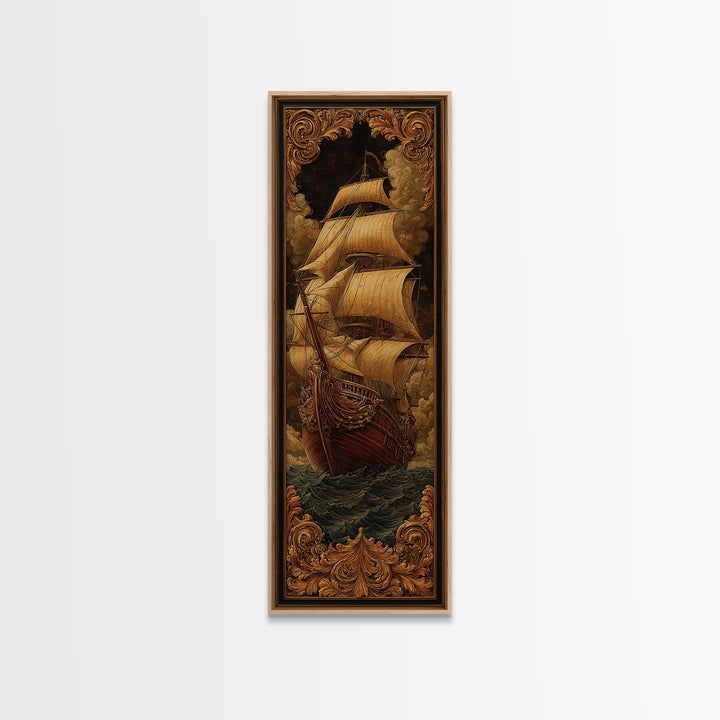 Ship at Sea Framed Canvas Print, Traditional Art, Fine Art Print, Living Room Decor, Fine Art, Classic, Wall Decor, Painting, TRA-1x3-50