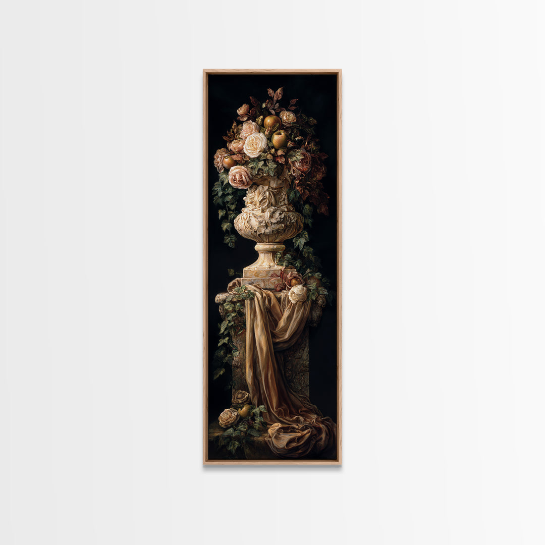 Garden Urn with Roses and Ivy Canvas Print, Traditional Art, Wall Hanging, Living Room Decor, Fine Art, Classic, Japanese Decor, TRA-1x3-60