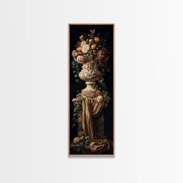 Garden Urn with Roses and Ivy Canvas Print, Traditional Art, Wall Hanging, Living Room Decor, Fine Art, Classic, Japanese Decor, TRA-1x3-60
