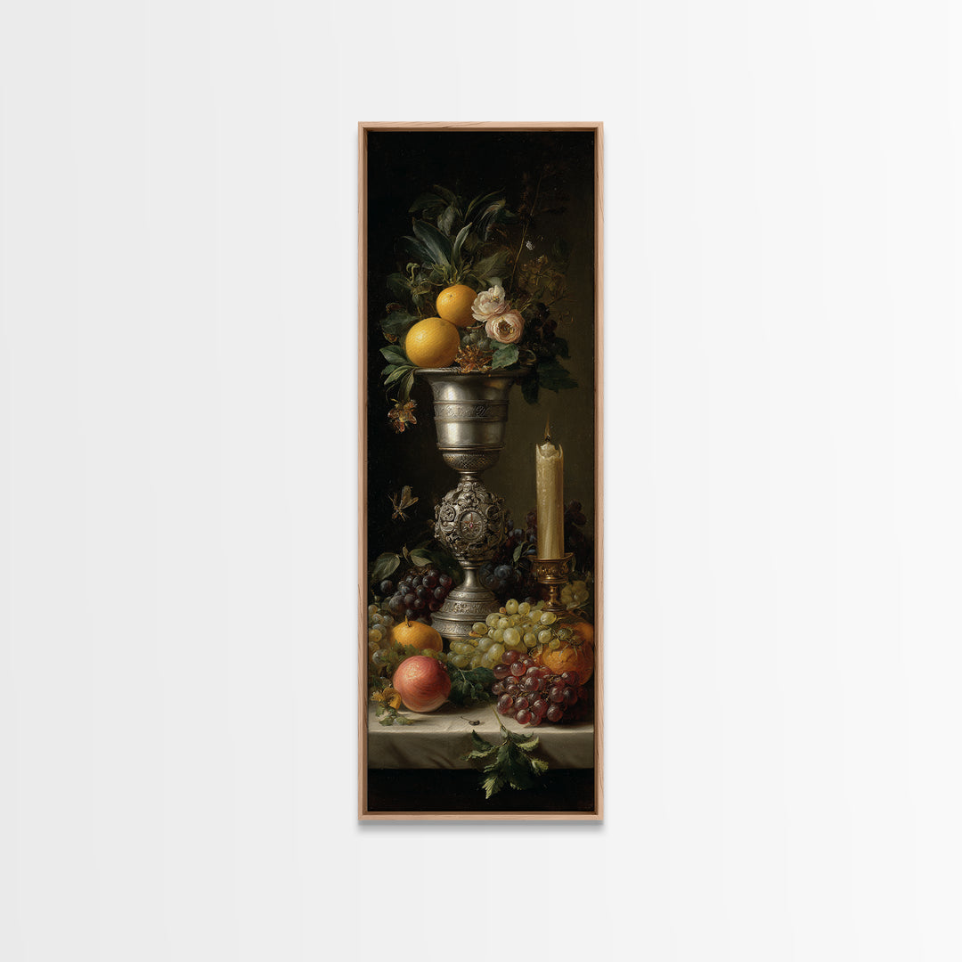 Dutch Fruit and Silver Goblet Still Life Framed Canvas Print, Traditional Art, Japanese Art, Living Room Decor, Classic, TRA-1x3-64
