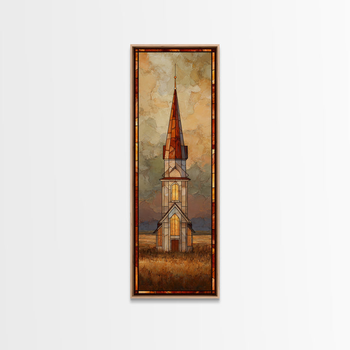 Church Steeple Across Rural Meadow Canvas Print, Traditional Art, Artwork, Living Room Decor, Oil Painting, Classic, TRA-1x3-73
