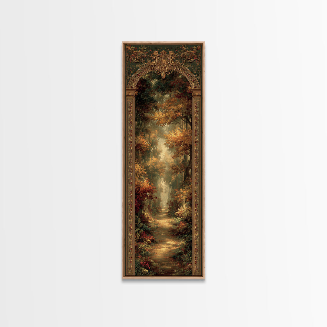 Autumn Forest Road Framed Canvas Print, Traditional Art, Furry Art, Living Room Decor, Fine Art, Classic, Fine Art Print, TRA-1x3-76