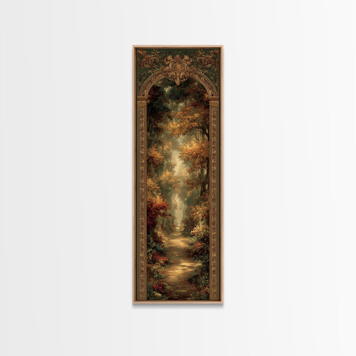 Autumn Forest Road Framed Canvas Print, Traditional Art, Furry Art, Living Room Decor, Fine Art, Classic, Fine Art Print, TRA-1x3-76