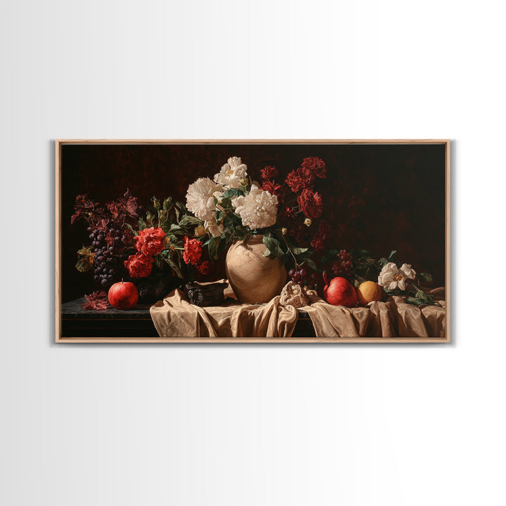 Formal Floral Still Life Canvas Print, Traditional Art, Textured Painting, Living Room Decor, Fine Art, Classic, Art Commission, TRA-2x1-22