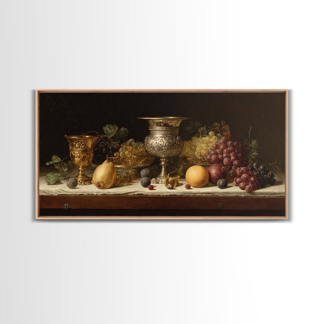 Dutch Fruit and Silver Goblet Still Life Framed Canvas Print, Traditional Art, Minimalist Decor, Living Room Decor, Classic, TRA-2x1-24