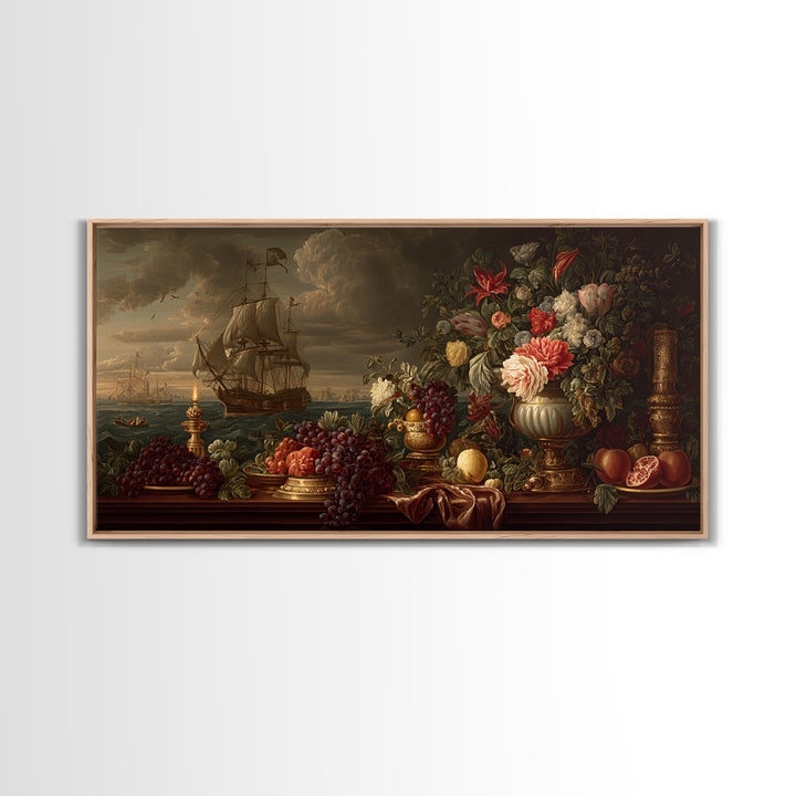 Ship at Sea Framed Canvas Print, Traditional Art, Contemporary Art, Living Room Decor, Fine Art, Classic, Wall Hanging, TRA-2x1-34