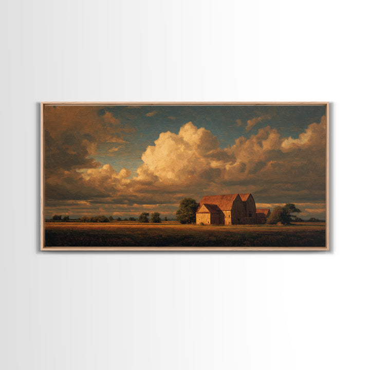 Barn and Farmland Framed Canvas Print, Traditional Art, Digital Art, Living Room Decor, Fine Art, Classic, Custom Art, TRA-2x1-43