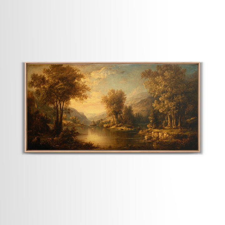 Classic Oil Painted Landscape Framed Canvas Print, Traditional Art, Artwork, Living Room Decor, Oil Painting, Classic, TRA-2x1-45