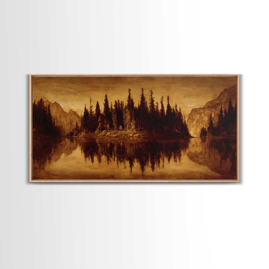 Mountain Lake with Pine Forest Reflection Canvas Print, Traditional Art, Digital Print, Living Room Decor, Fine Art, Classic, TRA-2x1-53