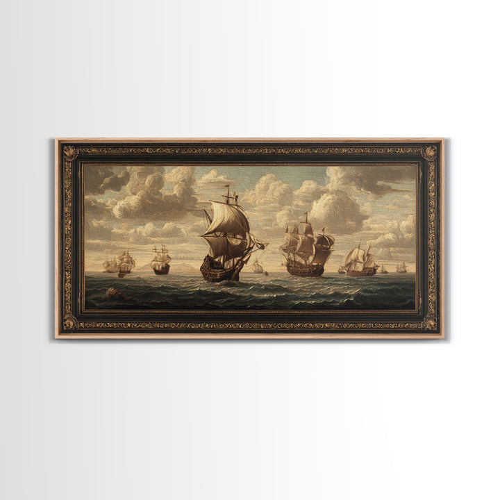 Ship at Sea Canvas Print, Traditional Art, Painting, Living Room Decor, Fine Art, Classic, Art Commissions, Japanese Art, TRA-2x1-58