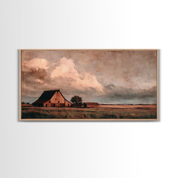 Barn and Farmland Framed Canvas Print, Traditional Art, Gallery Decor, Living Room Decor, Fine Art, Classic, Wall Art, TRA-2x1-67