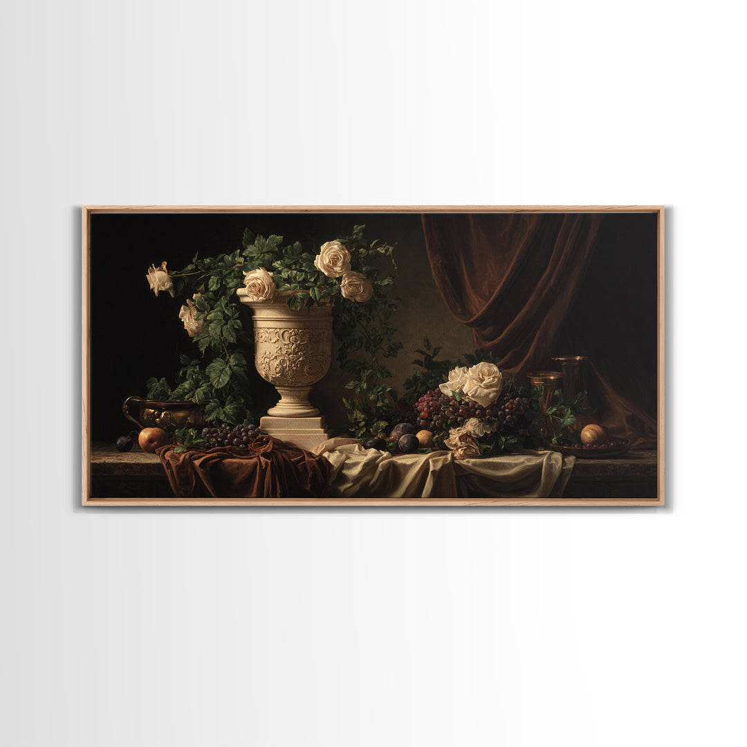 Garden Urn with Roses and Ivy Canvas Print, Traditional Art, Canvas, Living Room Decor, Watercolor Art, Classic, Furry Art, TRA-2x1-68