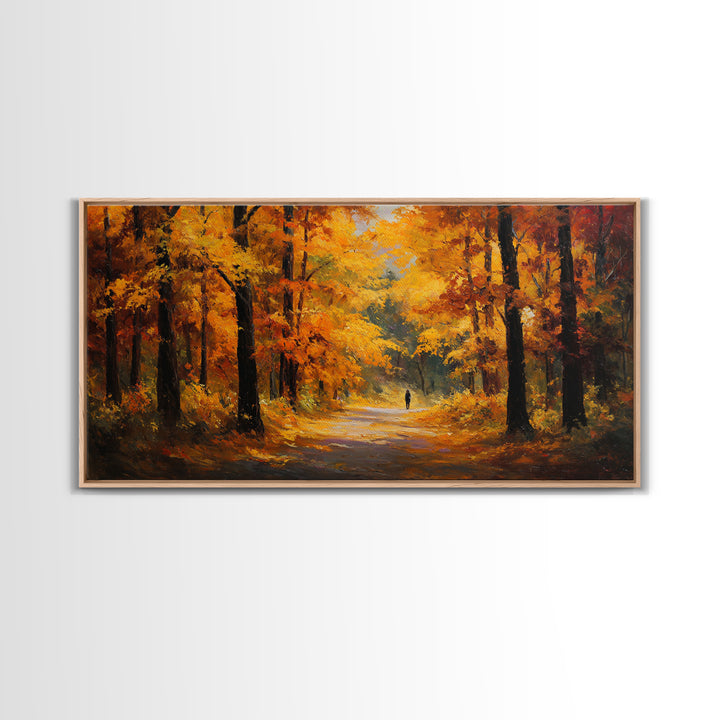 Autumn Forest Road Framed Canvas Print, Traditional Art, Japanese Art, Living Room Decor, Fine Art, Classic, Gallery Decor, TRA-2x1-84
